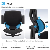 HOMCOM Ergonomischer Bürostuhl mit Rollen, Netzstoff, Lendenstütze, Computerstuhl mit Armlehnen, verstellbare Kopfstütze(m-4)