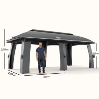 Outsunny Pavillon, Partyzelt, mit Fliegennetzen, Winddach, bis 15 Personen, dunkelgrau, 3 x 6 x 3 m(m-3)