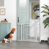PawHut Cancellino per Cani Regolabile con Estensioni, Porta per Gatti e Apertura a Una Mano, 76-104x77cm, Bianco(m-9)
