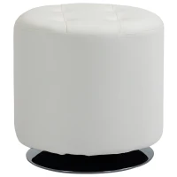 HOMCOM Repose pied salon pivotant à 360°, ottoman rond rembourré en PU avec base en acier, Ø 45,5 x 44,5 cm, blanc(m-11)