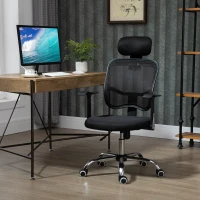 Vinsetto Chaise de bureau fauteuil pivontant à 360° ergonomique dossier inclinable hauteur réglable tétière maille 63 x 62 x 114 cm noir(m-10)