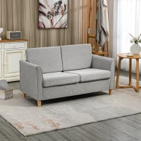 HOMCOM Compact Loveseat Sofa, Modern 2 Seater Sofa for Living Room with Wood Legs and Armrests, Light Grey(m-10)