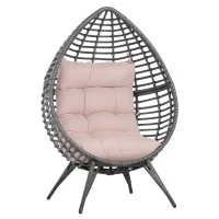 Outsunny Poltrona da Esterno in Rattan a Goccia Stile Boho con Cuscino, 101x89x156cm Grigio e Beige(m-1)