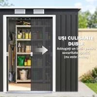 Outsunny Depozit pentru Unelte de Grădină din Metal cu Kit Fundație, Uși Duble, Ventilație și Acoperiș Înclinat, Gri(m-5)