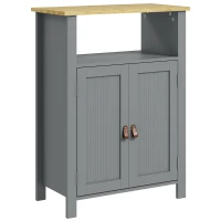 kleankin Móvel Baixo para Banheiro Multi-arrumação Grande Nicho Armário de Duas Portas Cinza e Natural(m-1)