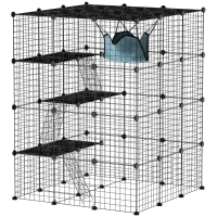 PawHut Cușcă Modulară pentru Pisici cu 4 Niveluri, cu Platforme, Rampe și 5 Uși, din Oțel și PP, 105x105x140 cm, Negru(m-1)