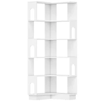 HOMCOM Bibliothèque d'angle, étagère de rangement à 6 niveaux avec panneaux latéraux arqués, 60 x 60 x 165,5 cm, blanc(m-1)