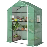 Outsunny Invernadero con 1 Puerta 2 Ventanas y Estantes de 2 Niveles en Forma de U para Cultivo de Plantas 140x73x190 cm Verde(m-11)