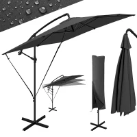 Outsunny Umbrelă Reglabilă cu Bază, 247x247 cm, Gri Închis(m-11)