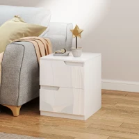 HOMCOM Mesita de Noche Moderna Mesilla de Noche con Cajones con Frontal Blanco Brillante y Almohadilla 40x40x48 cm Blanco(m-10)