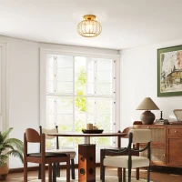 HOMCOM Plafonieră LED Modernă și Minimalistă cu Structură Tip Cușcă și 18 Cristale, din Metal Auriu, Ø27x19 cm(m-10)