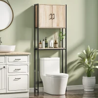 kleankin Mueble sobre Inodoro con 2 Puertas Estante Ajustable Estante Abierto para Espacio Pequeño 64x19x178 cm Natural(m-2)
