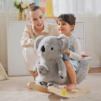 HOMCOM Kids Toddler Rocking Horse Plush Ride On Koala Rocker Wooden Base Seat Safety Belt w/ Gloved Doll Toy for 18-36 Months Grey(m-9)