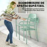 Outsunny Set de 2 Scaune de Grădină, Scaune de Exterior Stivuibile cu Cotiere din Metal, Verde(m-7)