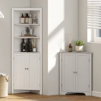kleankin Triangle Bathroom Cabinet, Corner Bathroom Storage Unit with Cupboard and 3-Tier Shelves, Free Standing, White(m-9)