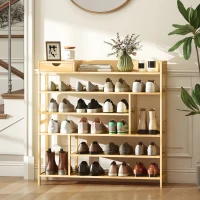 HOMCOM Schuhregal, Schuhständer mit 6 Ebenen, Schublade aus Bambus, für max. 18 Paar Schuhe, Schuhablage für Eingang, Schlafzimmer, 101 x 30 x 100 cm, Natur(m-10)