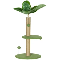 PawHut Árbol Rascador para Gatos 83 cm con Hojas Artificiales, Poste de Yute, Plataformas de Felpa, 2 Juguetes de Bolas, Verde(m-1)