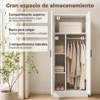 HOMCOM Armario Dormitorio Moderno Armario Ropero con Barra para Colgar Estantes 70x37x164 cm para Salón Entrada Blanco(m-5)