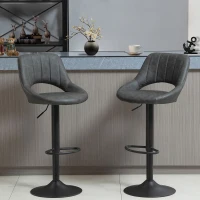 HOMCOM Conjunto de 2 Banquetas, Aparência de couro, Giráveis, Reguláveis em altura, Apoio para os pés, Estrutura metálica, 47 x 52 x 87-109 cm, Cinza(m-6)