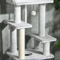 PawHut Copac Scratcher pentru Pisici la Tavan cu Platforme și Căsuță, 60x40x225-255cm, Gri(m-9)