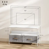 HOMCOM Mueble de TV con Estante y 2 Cajones de Tela Plegables para Televisores hasta 47 Pulgadas Largo de 98 cm Blanco y Gris(m-3)