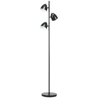 HOMCOM Stehlampe, Bodenlampe, 3 einstellbare Schirme, Metall, Schwarz(m-1)