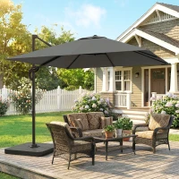 Outsunny Parasol déporté carré parasol de jardin extérieur pied et dalles de lestage mât aluminium protection UV50+2,4x2,4m gris(m-2)