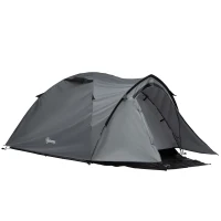 Outsunny Tente de camping 2-3 personnes tente dôme étanche légère ventilée 2 portes fenêtres fibre verre polyester PE gris(m-1)