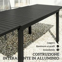 Outsunny Tavolo da giardino allungabile per 6-8 persone, alluminio con piano a doghe, nero.(m-5)