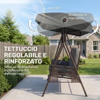 Outsunny Dondolo da Giardino 3 Posti con Tetto Regolabile, Portabicchieri e Cuscini, 208x120x172 cm, Grigio(m-4)