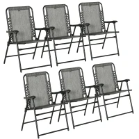 Outsunny Set of 6 Patio Folding Chair Set, Garden Portable Outdoor Chairs with Armrest and Breathable Mesh Fabric Seat and Backrest, for Camping, Beach, Deck, Lawn, Grey(m-1)
