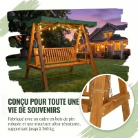 Outsunny Balancelle de Jardin 3 Places Toit imperméabilisé 2 tablettes Support 1,95L x 1,33l x 1,86H m Charge Max. 360 Kg Bois de pin Vert(m-7)