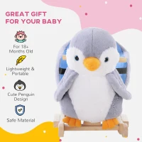 HOMCOM Children Kids Animal Rocking Horse Penguin Plush Musical Button 32 Songs Kid Rocker for 18+ Months(m-7)