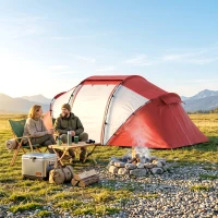 Outsunny Tente de camping familiale 4 personnes tente dôme étanche légère, ventilée 2 cabines fenêtre grande porte gris rouge(m-16)
