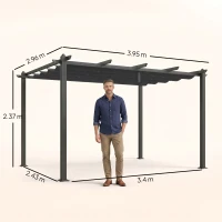 Outsunny 3 x 4m Aluminium Pergola, with Retractable Roof - Dark Grey(m-3)