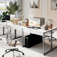 HOMCOM Escritorio con 2 Cajones 100x50x75 cm Mesa de Ordenador Patas de Acero para Casa Espacios Pequeños Blanco Brillante(m-7)