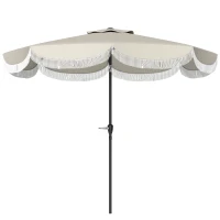 Outsunny Ombrellone da Giardino Rotondo 2.7x2.4 m con Manovella, in Metallo e Poliestere, Grigio Chiaro(m-10)