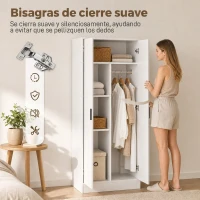 HOMCOM Armario Dormitorio Moderno Armario Ropero con Barra para Colgar Estantes 70x37x164 cm para Salón Entrada Blanco(m-6)
