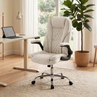 HOMCOM Fauteuil de bureau, chaise bureau ergonomique, hauteur réglable, accoudoirs relevables, 70 x 70 x 114-122 cm, beige(m-15)