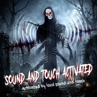 HOMCOM 183cm Life Size Animated Grim Reaper Halloween Decoration, Scary Halloween Animatronics Decor with Sound Touch Activated(m-5)