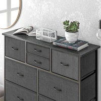 HOMCOM Cómoda Aparador com Gavetas de Tecido 10 Compartimentos Estrutura Metálica 100x30x100 cm Preto(m-5)
