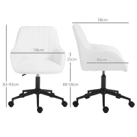 HOMCOM Scaun de birou din material textil cu înălțime reglabilă, șezut rotativ și roți, alb(m-3)