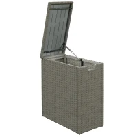 Outsunny Coffre de jardin en résine tressée, coffre de rangement extérieur 66 L avec dessus à lattes 28 x 55 x 60 cm, gris(m-1)