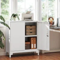 HOMCOM Büroschrank aus Metall, verschließbare Türen, Bürokommode, 2-stufiges Design, Weiß(m-10)