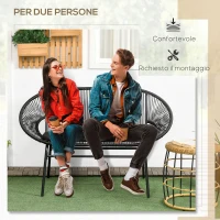 Outsunny Divano da Giardino 2 Posti in Rattan PE e Acciaio con Cuscini e Braccioli, 132x72x83 cm, Nero(m-4)