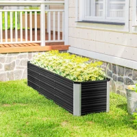 Outsunny Hochbeet aus Stahl Gartenbeet Pflanzkasten Blumenkasten Blumenkübel mit Handschuhe Grau 183 x 47 x 40 cm(m-8)