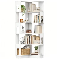 HOMCOM Bibliothèque d'angle, étagère de rangement à 6 niveaux avec panneaux latéraux arqués, 60 x 60 x 165,5 cm, blanc(m-15)