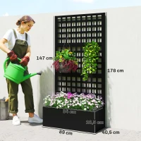 Outsunny Jardinière avec treillis, brise-vue, lit surélevé de jardin acier galvanisée, pour plantes grimpantes, 89x40x178cm, noir(m-3)