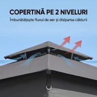 Outsunny Pavilion de Grădină cu Înălțime Reglabilă și Lumină LED, din Oțel și Țesătură Oxford, 336x336x250-270 cm, Gri(m-5)