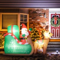 Outsunny Weihnachtsmann mit Schlitten & Rentier, aufblasbar, weiße LED-Beleuchtung, 210 x 80 x 140 cm(m-10)